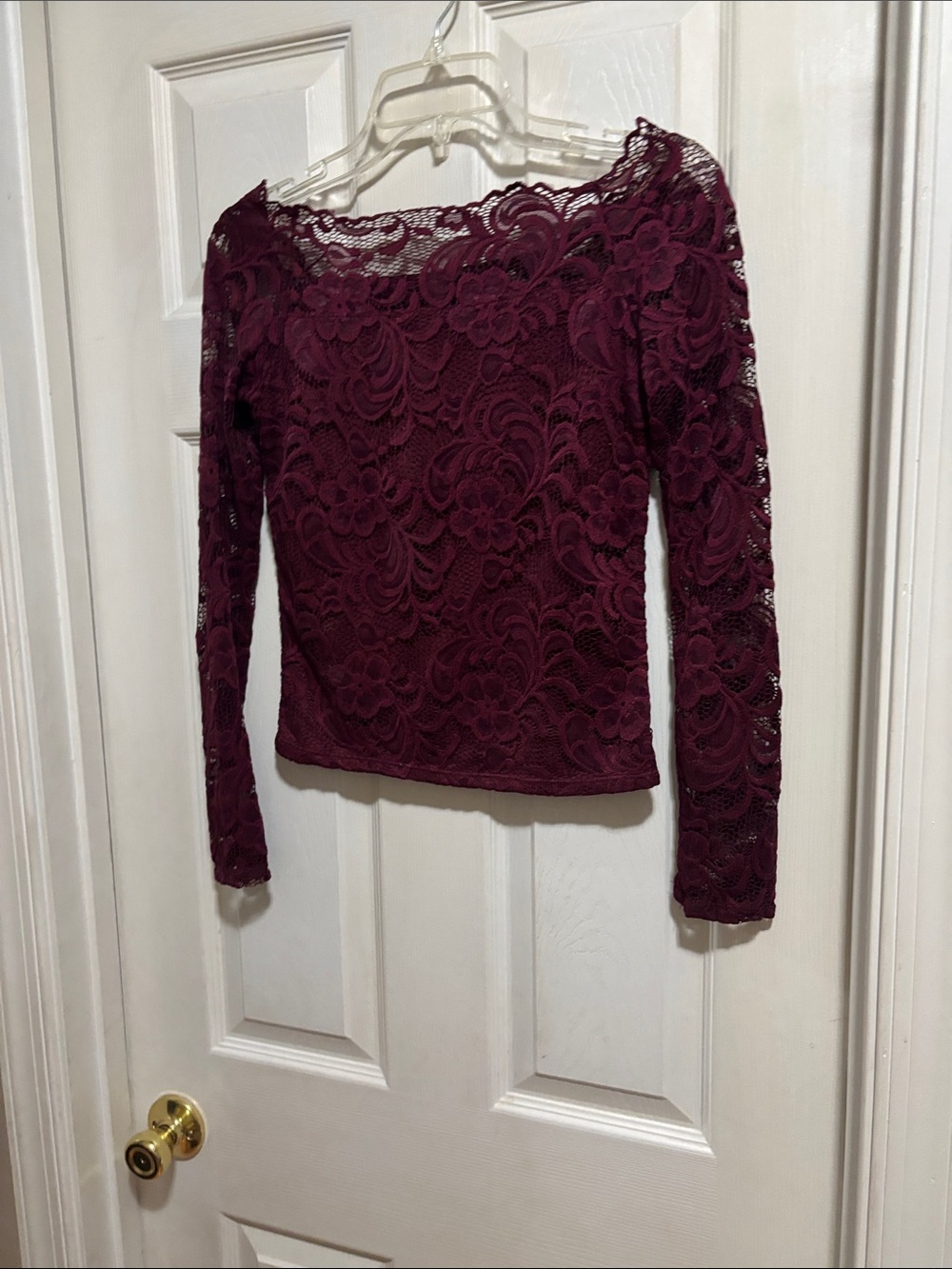 Ambiance Burgundy Floral Lace Long Sleeve Top